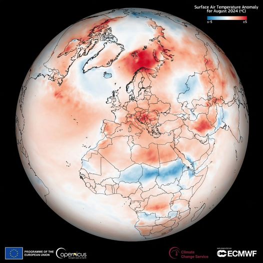 Riscaldamento terrestre agosto 2024 